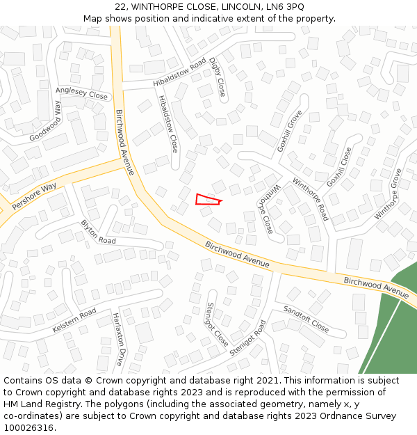 22, WINTHORPE CLOSE, LINCOLN, LN6 3PQ: Location map and indicative extent of plot