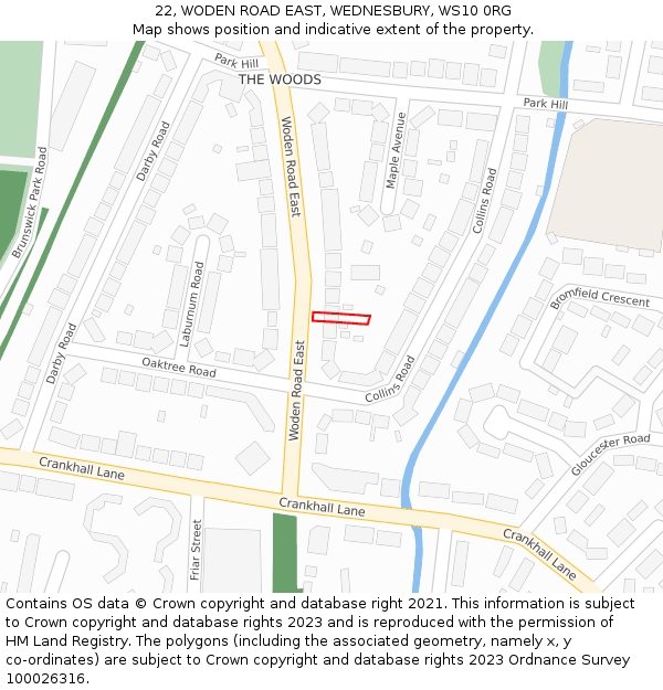 22, WODEN ROAD EAST, WEDNESBURY, WS10 0RG: Location map and indicative extent of plot