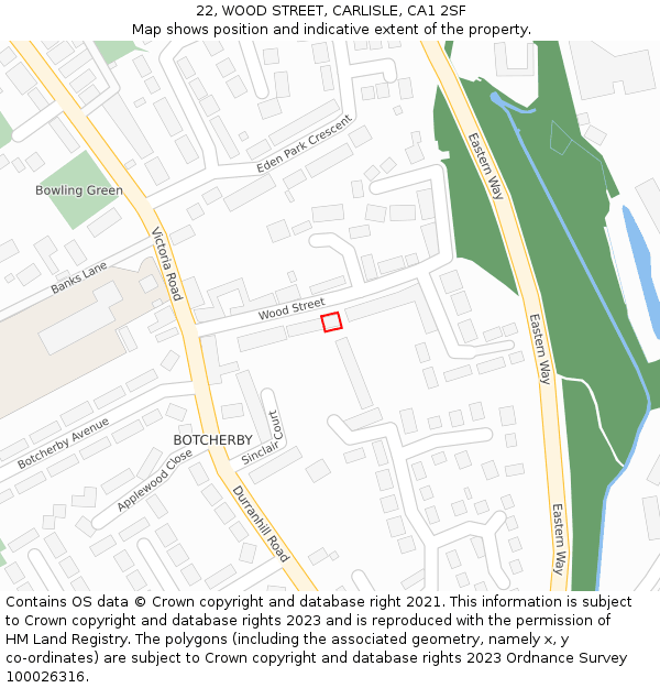 22, WOOD STREET, CARLISLE, CA1 2SF: Location map and indicative extent of plot