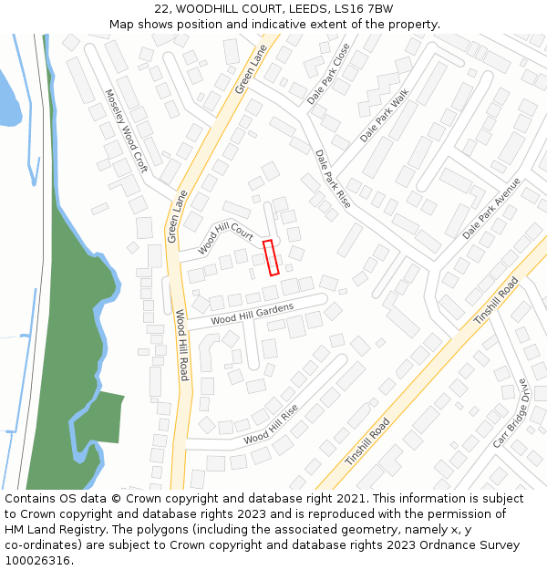 22, WOODHILL COURT, LEEDS, LS16 7BW: Location map and indicative extent of plot