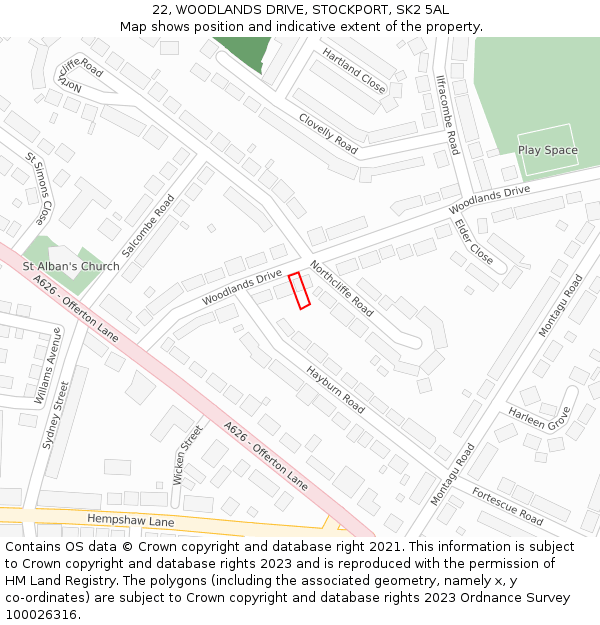 22, WOODLANDS DRIVE, STOCKPORT, SK2 5AL: Location map and indicative extent of plot