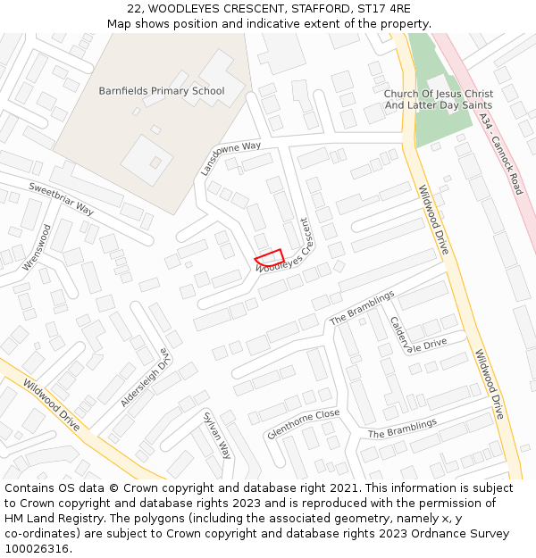 22, WOODLEYES CRESCENT, STAFFORD, ST17 4RE: Location map and indicative extent of plot