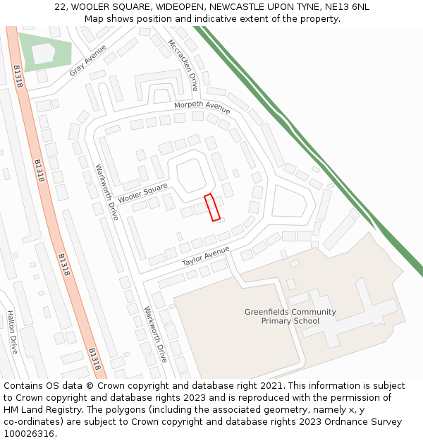 22, WOOLER SQUARE, WIDEOPEN, NEWCASTLE UPON TYNE, NE13 6NL: Location map and indicative extent of plot