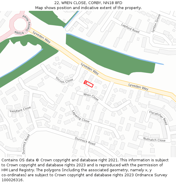 22, WREN CLOSE, CORBY, NN18 8FD: Location map and indicative extent of plot