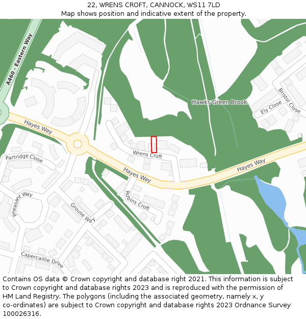 22, WRENS CROFT, CANNOCK, WS11 7LD: Location map and indicative extent of plot