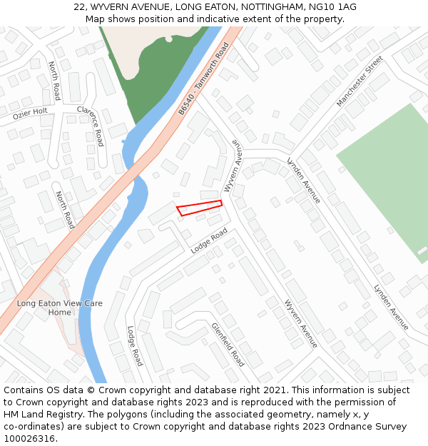 22, WYVERN AVENUE, LONG EATON, NOTTINGHAM, NG10 1AG: Location map and indicative extent of plot