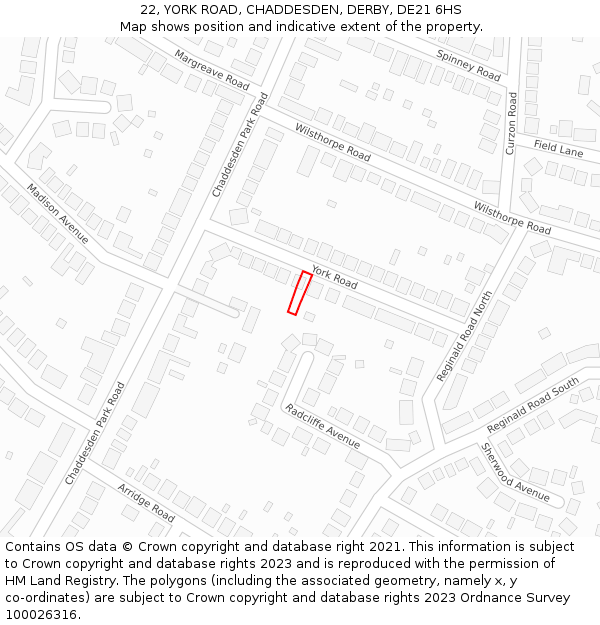 22, YORK ROAD, CHADDESDEN, DERBY, DE21 6HS: Location map and indicative extent of plot