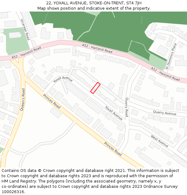 22, YOXALL AVENUE, STOKE-ON-TRENT, ST4 7JH: Location map and indicative extent of plot
