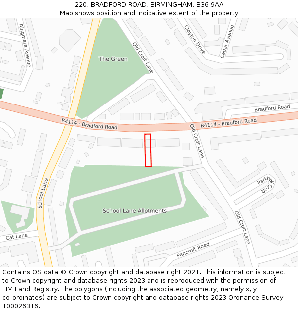 220, BRADFORD ROAD, BIRMINGHAM, B36 9AA: Location map and indicative extent of plot