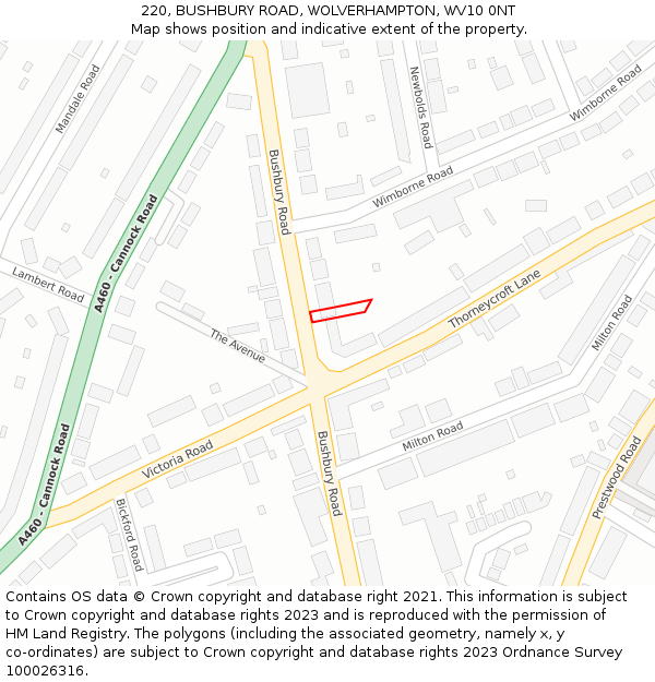 220, BUSHBURY ROAD, WOLVERHAMPTON, WV10 0NT: Location map and indicative extent of plot