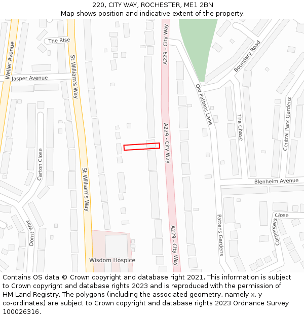 220, CITY WAY, ROCHESTER, ME1 2BN: Location map and indicative extent of plot
