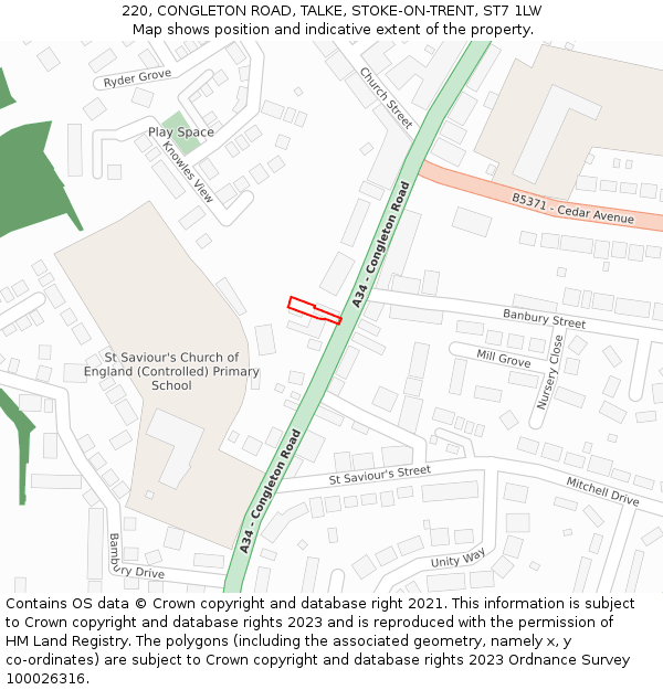 220, CONGLETON ROAD, TALKE, STOKE-ON-TRENT, ST7 1LW: Location map and indicative extent of plot