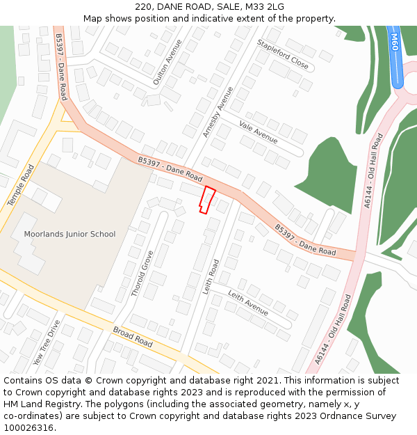 220, DANE ROAD, SALE, M33 2LG: Location map and indicative extent of plot