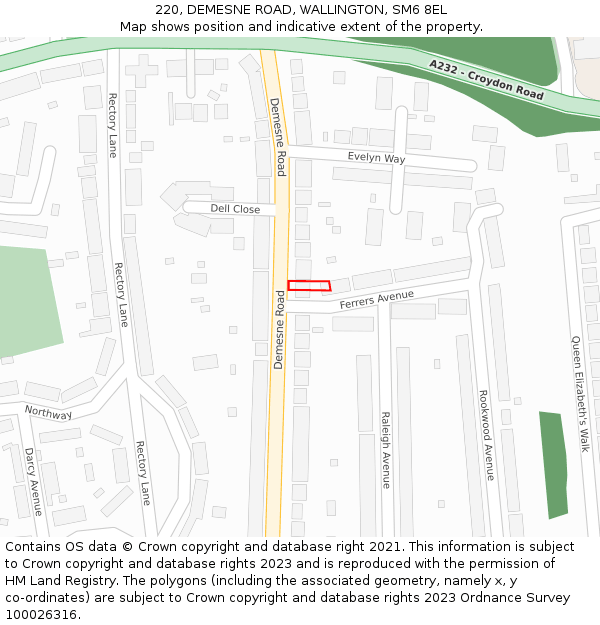 220, DEMESNE ROAD, WALLINGTON, SM6 8EL: Location map and indicative extent of plot