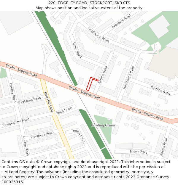 220, EDGELEY ROAD, STOCKPORT, SK3 0TS: Location map and indicative extent of plot