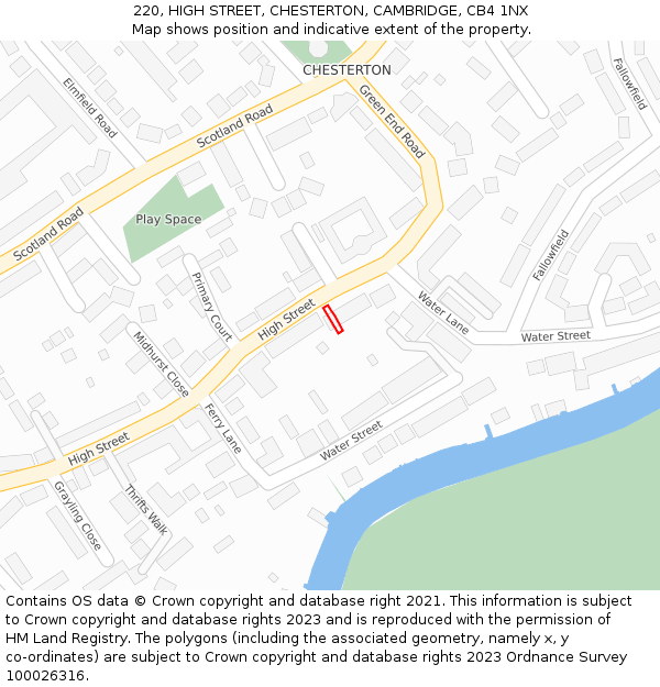 220, HIGH STREET, CHESTERTON, CAMBRIDGE, CB4 1NX: Location map and indicative extent of plot