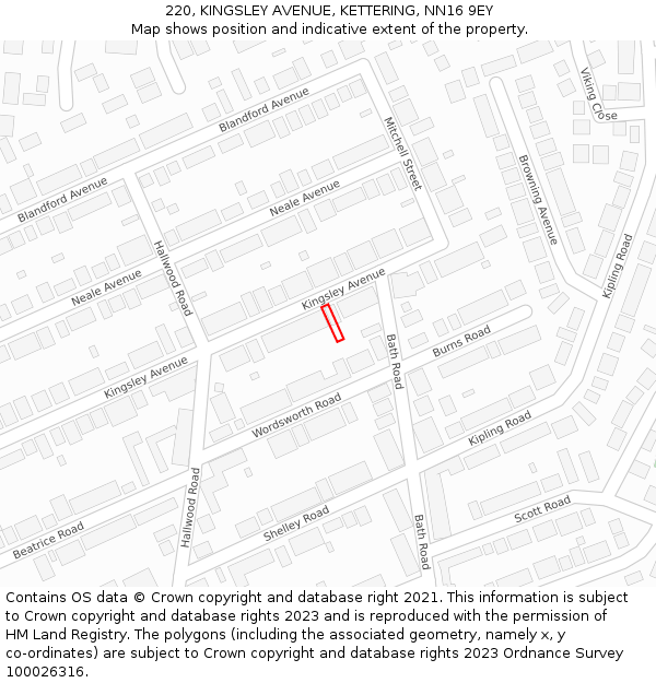 220, KINGSLEY AVENUE, KETTERING, NN16 9EY: Location map and indicative extent of plot