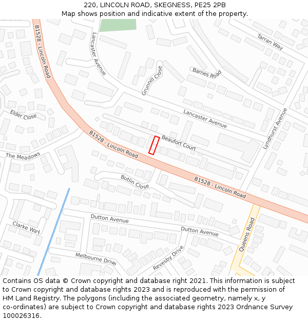 220, LINCOLN ROAD, SKEGNESS, PE25 2PB: Location map and indicative extent of plot