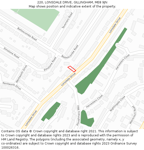 220, LONSDALE DRIVE, GILLINGHAM, ME8 9JN: Location map and indicative extent of plot