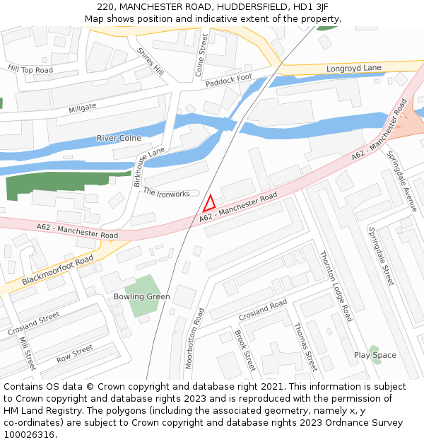 220, MANCHESTER ROAD, HUDDERSFIELD, HD1 3JF: Location map and indicative extent of plot