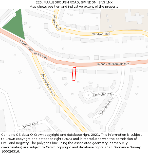 220, MARLBOROUGH ROAD, SWINDON, SN3 1NX: Location map and indicative extent of plot