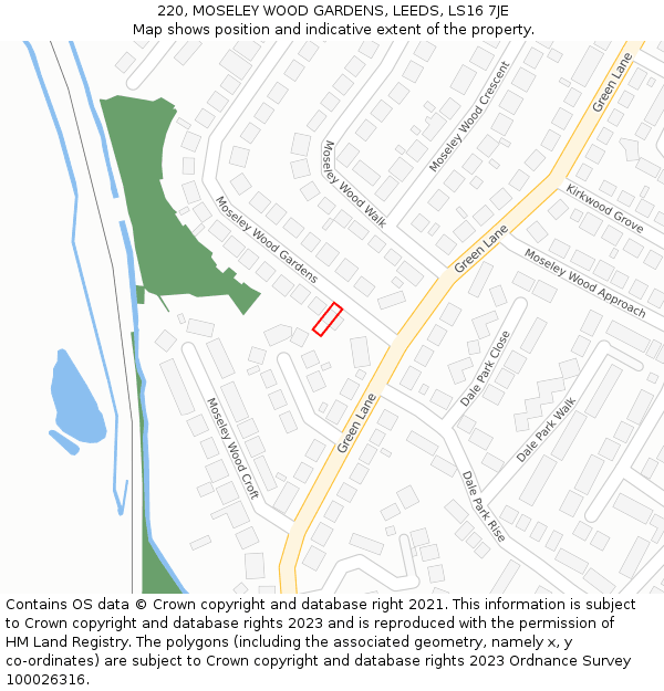 220, MOSELEY WOOD GARDENS, LEEDS, LS16 7JE: Location map and indicative extent of plot