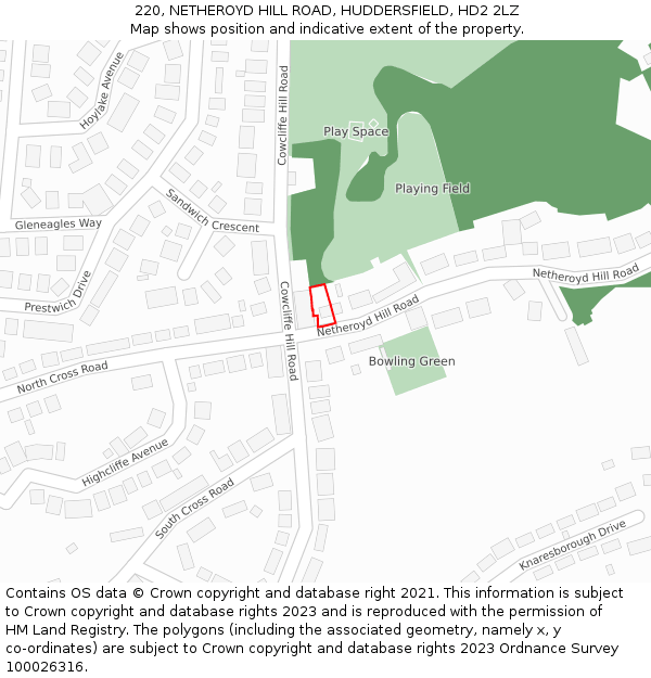 220, NETHEROYD HILL ROAD, HUDDERSFIELD, HD2 2LZ: Location map and indicative extent of plot