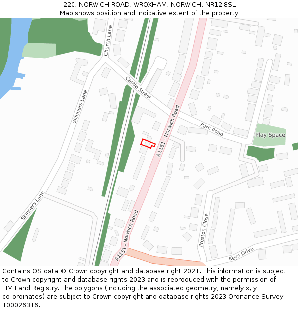 220, NORWICH ROAD, WROXHAM, NORWICH, NR12 8SL: Location map and indicative extent of plot