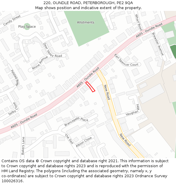 220, OUNDLE ROAD, PETERBOROUGH, PE2 9QA: Location map and indicative extent of plot