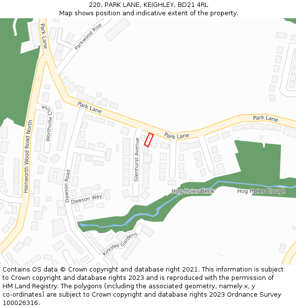 220, PARK LANE, KEIGHLEY, BD21 4RL: Location map and indicative extent of plot