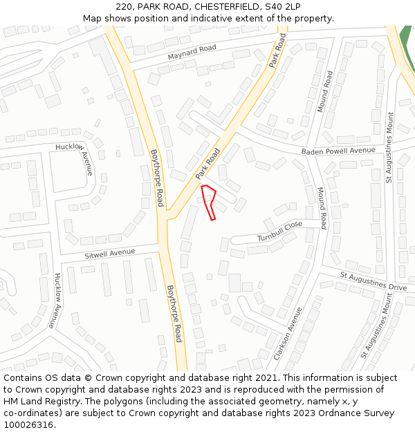 220, PARK ROAD, CHESTERFIELD, S40 2LP: Location map and indicative extent of plot