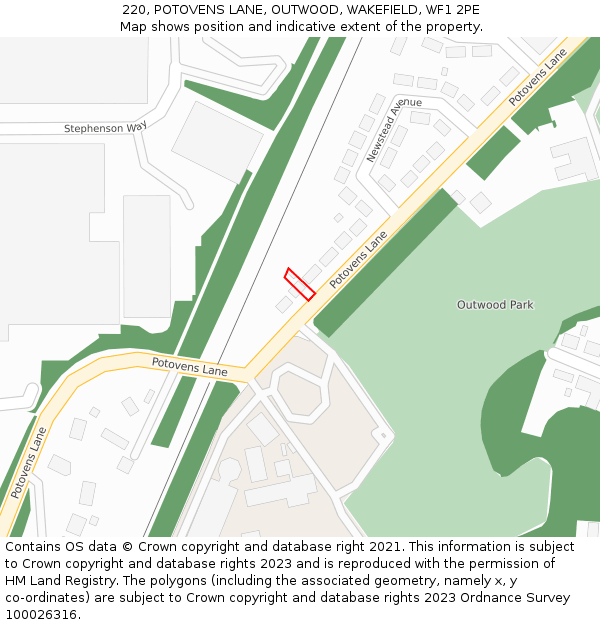 220, POTOVENS LANE, OUTWOOD, WAKEFIELD, WF1 2PE: Location map and indicative extent of plot
