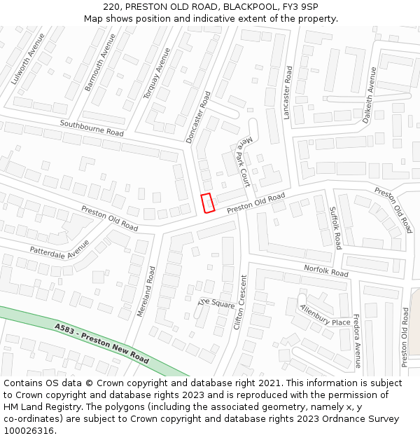 220, PRESTON OLD ROAD, BLACKPOOL, FY3 9SP: Location map and indicative extent of plot