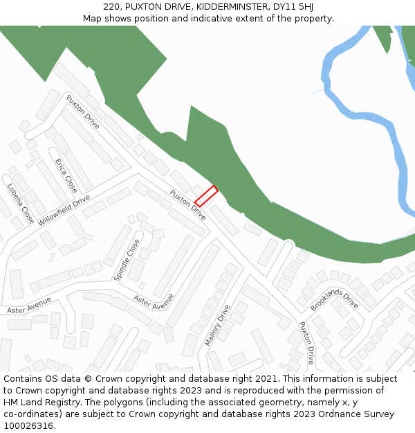 220, PUXTON DRIVE, KIDDERMINSTER, DY11 5HJ: Location map and indicative extent of plot