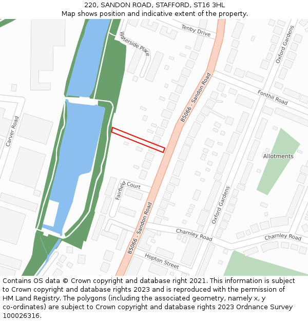 220, SANDON ROAD, STAFFORD, ST16 3HL: Location map and indicative extent of plot