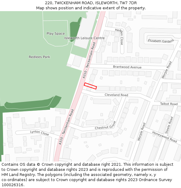 220, TWICKENHAM ROAD, ISLEWORTH, TW7 7DR: Location map and indicative extent of plot