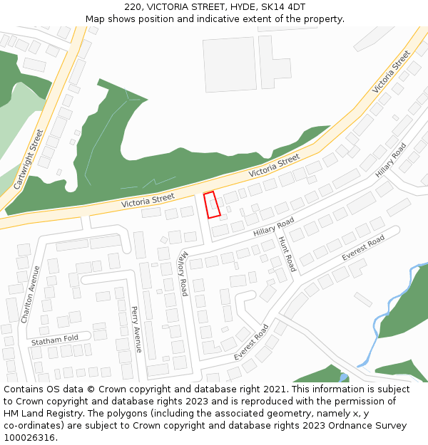 220, VICTORIA STREET, HYDE, SK14 4DT: Location map and indicative extent of plot