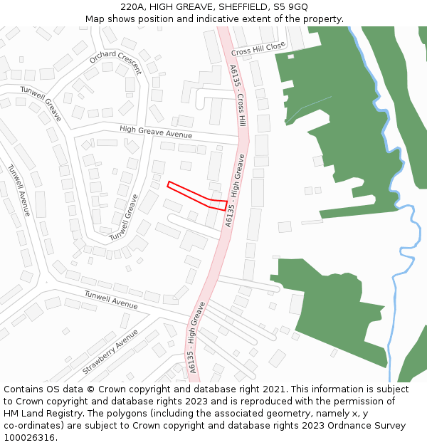 220A, HIGH GREAVE, SHEFFIELD, S5 9GQ: Location map and indicative extent of plot
