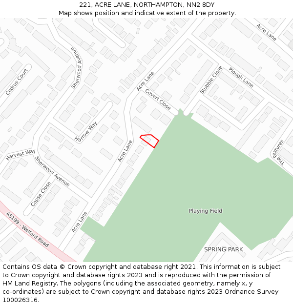 221, ACRE LANE, NORTHAMPTON, NN2 8DY: Location map and indicative extent of plot