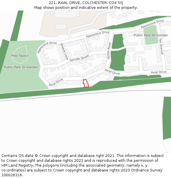 221, AXIAL DRIVE, COLCHESTER, CO4 5YJ: Location map and indicative extent of plot