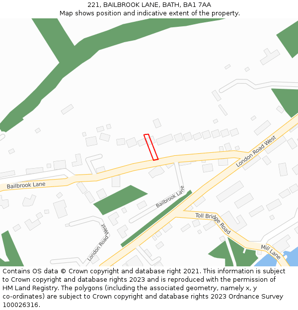 221, BAILBROOK LANE, BATH, BA1 7AA: Location map and indicative extent of plot