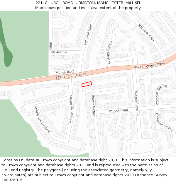 221, CHURCH ROAD, URMSTON, MANCHESTER, M41 6FL: Location map and indicative extent of plot
