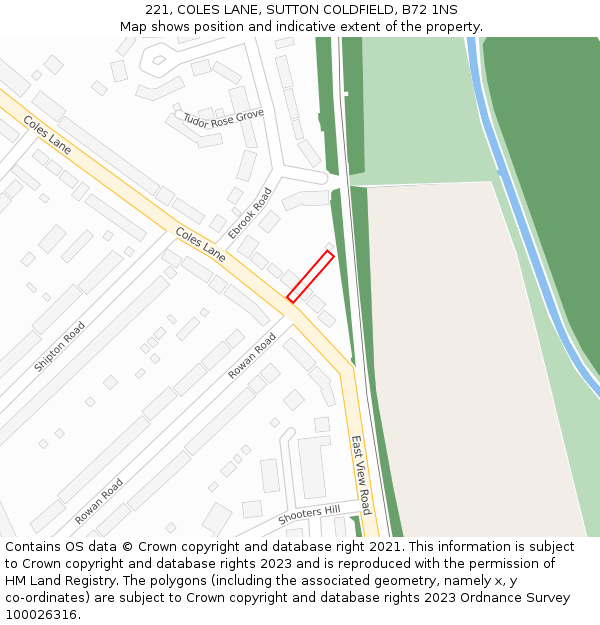 221, COLES LANE, SUTTON COLDFIELD, B72 1NS: Location map and indicative extent of plot