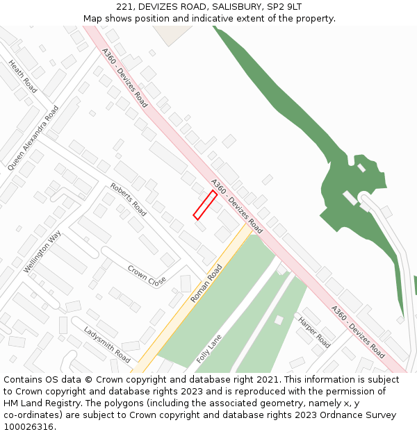 221, DEVIZES ROAD, SALISBURY, SP2 9LT: Location map and indicative extent of plot