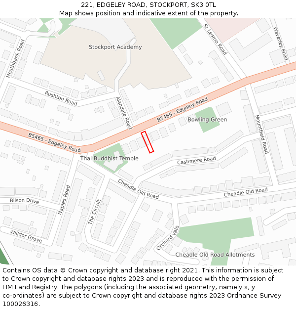 221, EDGELEY ROAD, STOCKPORT, SK3 0TL: Location map and indicative extent of plot