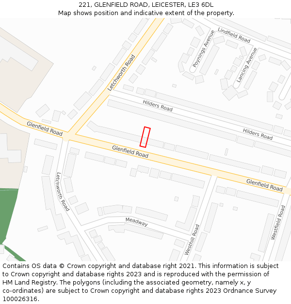 221, GLENFIELD ROAD, LEICESTER, LE3 6DL: Location map and indicative extent of plot