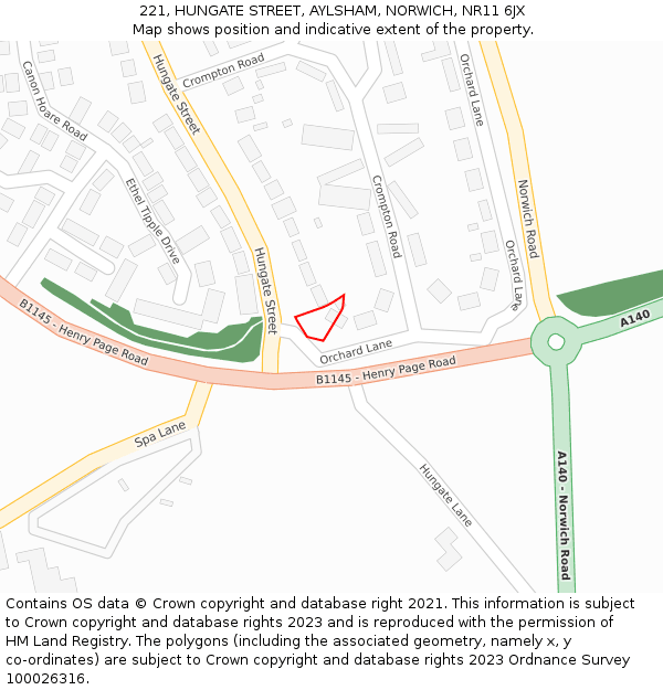 221, HUNGATE STREET, AYLSHAM, NORWICH, NR11 6JX: Location map and indicative extent of plot