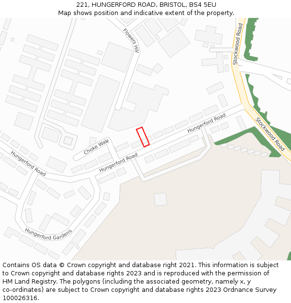 221, HUNGERFORD ROAD, BRISTOL, BS4 5EU: Location map and indicative extent of plot