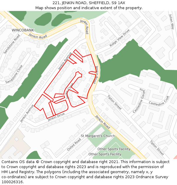 221, JENKIN ROAD, SHEFFIELD, S9 1AX: Location map and indicative extent of plot