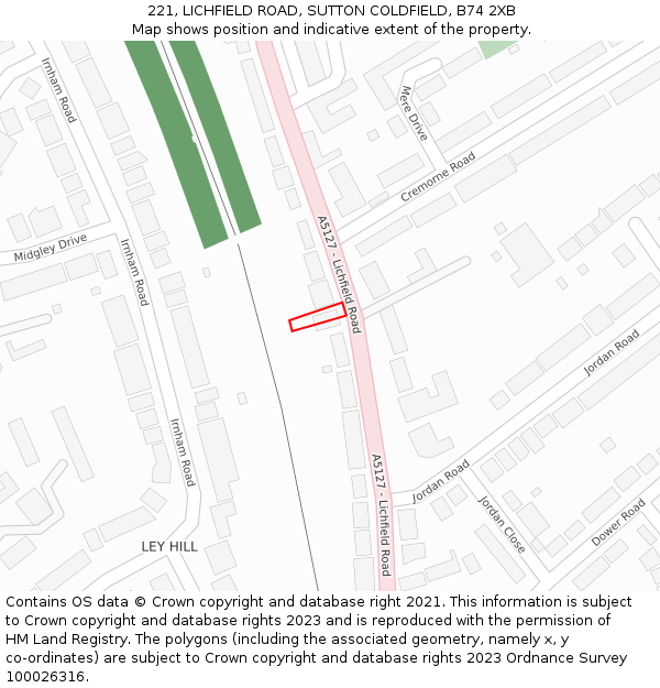 221, LICHFIELD ROAD, SUTTON COLDFIELD, B74 2XB: Location map and indicative extent of plot